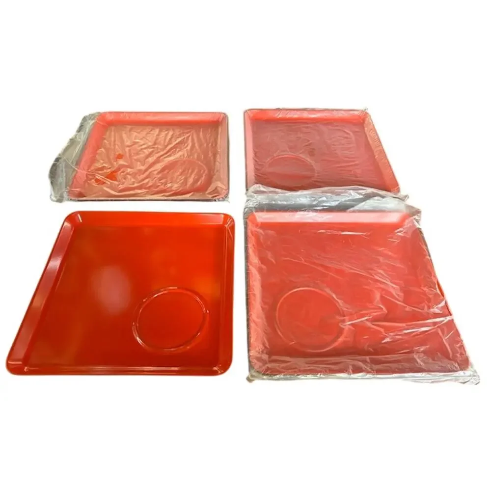 Set of 4 Imperial Japan Square Plates NOS Orange Tea Snack w/ Cup Holder Ring